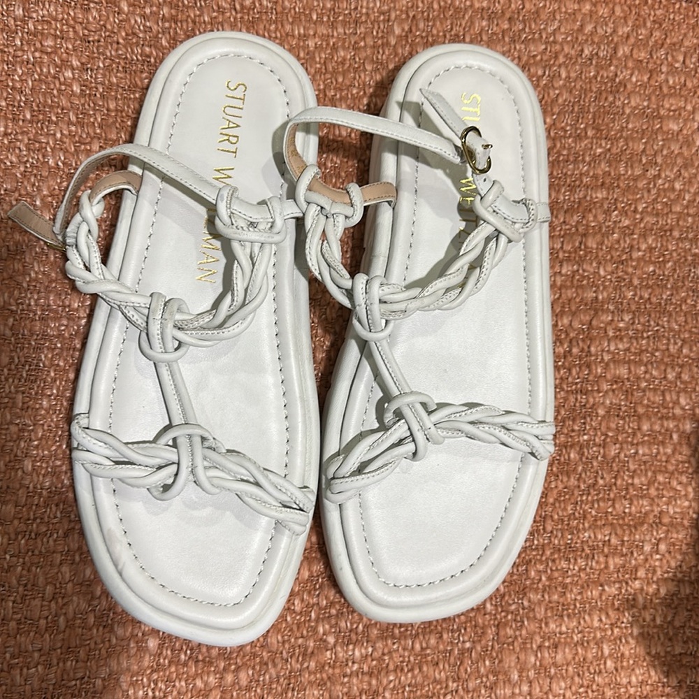 Stuart Weitzman Calypso Lift WHITE  Leather Platform Sandals SZ 8-8.5